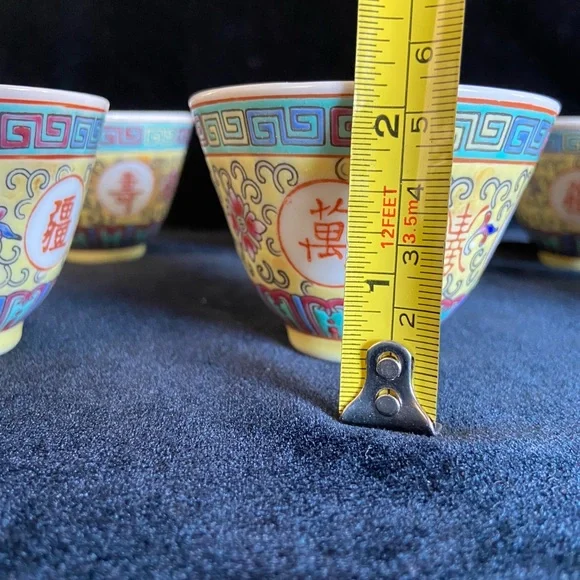 Mun Shou Longevity Yellow CX18 Sake Cup Tea China Set of 5 READ - Picture 7 of 7